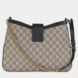 مملوكة مسبقًا Gucci Beige Black GG Supreme Monogram Canvas Medium Padlock Shoulder Bag