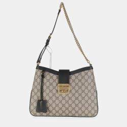 مملوكة مسبقًا Gucci Beige Black GG Supreme Monogram Canvas Medium Padlock Shoulder Bag