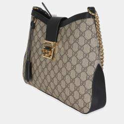 مملوكة مسبقًا Gucci Beige Black GG Supreme Monogram Canvas Medium Padlock Shoulder Bag