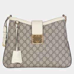 مملوكة مسبقًا Gucci Beige Ebony GG Supreme Canvas Moon Calfskin Medium Padlock Shoulder Bag