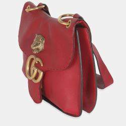 Pre Owned حقيبة كتف غوتشي مارمونت انيماليير جلد العجل محبب أحمر