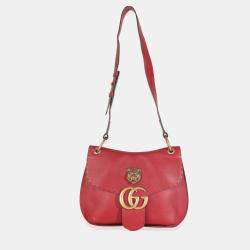 Pre Owned حقيبة كتف غوتشي مارمونت انيماليير جلد العجل محبب أحمر