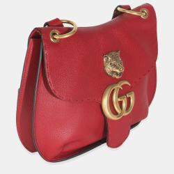 Pre Owned حقيبة كتف غوتشي مارمونت انيماليير جلد العجل محبب أحمر