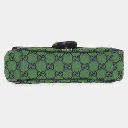 مملوكة مسبقًا حقيبة غوتشي GG مائلة صغيرة مارمونت قماش أخضر كحلي
