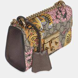 Pre Owned حقيبة كتف صغيرة غوتشي قفل البادلوك نمر بنغال GG سوبريم