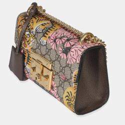 Pre Owned حقيبة كتف صغيرة غوتشي قفل البادلوك نمر بنغال GG سوبريم