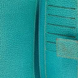 Pre Owned Gucci Studded Flap Beige/Turquoise GG Canvas and Leather French Continental Wallet