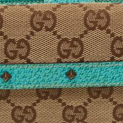 Pre Owned Gucci Studded Flap Beige/Turquoise GG Canvas and Leather French Continental Wallet