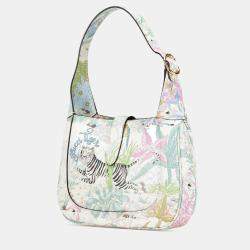 Pre Owned Gucci White Yuko Higuchi Small Calfskin  Floral Print Jackie 1961