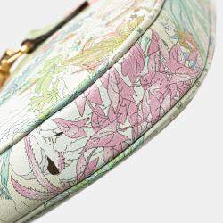 Pre Owned Gucci White Yuko Higuchi Small Calfskin  Floral Print Jackie 1961