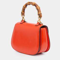 Pre Owned حقيبة يد علوية غوتشي بامبو 1947 صغيرة من جلد العجل برتقالي