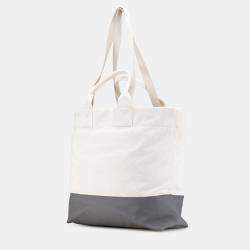 مملوكة مسبقًا حقيبة توت غوتشي كانفاس رمادي أبيض بشعار بارز