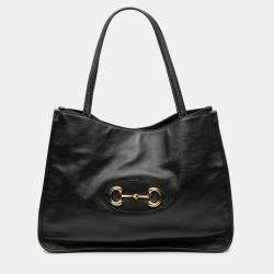 Pre Owned Gucci Black Medium Leather Horsebit 1955 Tote