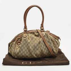 مملوكة مسبقًا Gucci Sukey Medium Beige/Bronze GG Canvas and Leather Bag