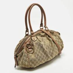 مملوكة مسبقًا Gucci Sukey Medium Beige/Bronze GG Canvas and Leather Bag