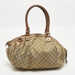 مملوكة مسبقًا Gucci Sukey Medium Beige/Bronze GG Canvas and Leather Bag