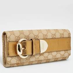 مملوكة مسبقًا Gucci Romy Buckle Beige/Bronze GG Canvas and Leather Clutch
