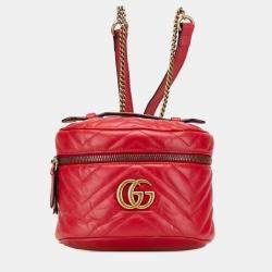 مملوكة مسبقًا Gucci Red GG Marmont Round Matelasse Leather Backpack
