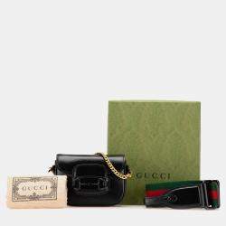 مملوكة مسبقًا حقيبة غوتشي ساتشيل ويب 1955 جلد أسود صغيرة بحلية معدنية