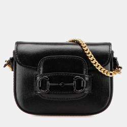 مملوكة مسبقًا حقيبة غوتشي ساتشيل ويب 1955 جلد أسود صغيرة بحلية معدنية