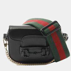 مملوكة مسبقًا Gucci Black Mini Leather Horsebit 1955 Web Satchel