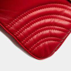 Pre Owned حقيبة غوتشي جلد أحمر صغير ميني GG مارمونت ميتلاسي يد علوية