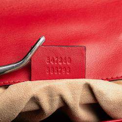 Pre Owned حقيبة غوتشي جلد أحمر صغير ميني GG مارمونت ميتلاسي يد علوية