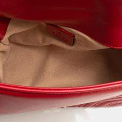 Pre Owned حقيبة غوتشي جلد أحمر صغير ميني GG مارمونت ميتلاسي يد علوية