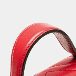 Pre Owned حقيبة غوتشي جلد أحمر صغير ميني GG مارمونت ميتلاسي يد علوية