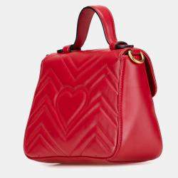 Pre Owned حقيبة غوتشي جلد أحمر صغير ميني GG مارمونت ميتلاسي يد علوية