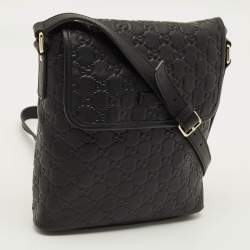 Pre Owned حقيبة غوتشي مسنجر غوتشيسيما جلد مع غطاء أسود