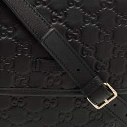 Pre Owned حقيبة غوتشي مسنجر غوتشيسيما جلد مع غطاء أسود