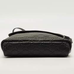 Pre Owned حقيبة غوتشي مسنجر غوتشيسيما جلد مع غطاء أسود