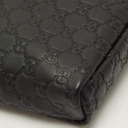 Pre Owned حقيبة غوتشي مسنجر غوتشيسيما جلد مع غطاء أسود