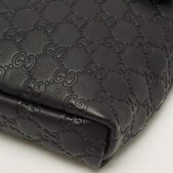 Pre Owned حقيبة غوتشي مسنجر غوتشيسيما جلد مع غطاء أسود