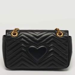 مملوكة مسبقًا Gucci GG Marmont Small Black Matelasse Leather Shoulder Bag