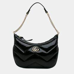 مملوكة مسبقًا Gucci Black GG Marmont Matelasse Patent Shoulder Bag