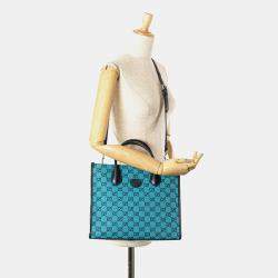 Pre Owned Gucci Blue Small GG Canvas Interlocking G Tote