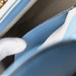 Pre Owned Gucci Blue Mini Calfskin Bamboo Top Handle Bag