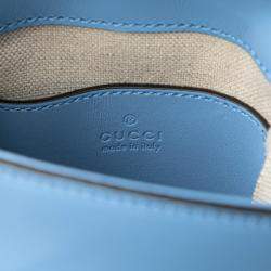 Pre Owned Gucci Blue Mini Calfskin Bamboo Top Handle Bag