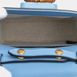 Pre Owned Gucci Blue Mini Calfskin Bamboo Top Handle Bag