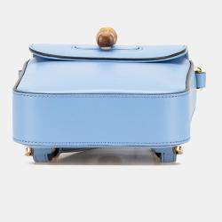 Pre Owned Gucci Blue Mini Calfskin Bamboo Top Handle Bag