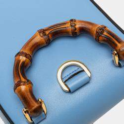 مملوكة مسبقًا حقيبة غوتشي زرقاء صغيرة جلد عجول بسقف خيزران