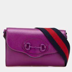Pre Owned Gucci Purple Mini Leather Horsebit 1955 Web Crossbody