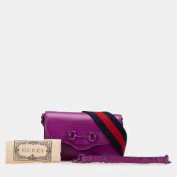 Pre Owned Gucci Purple Mini Leather Horsebit 1955 Web Crossbody