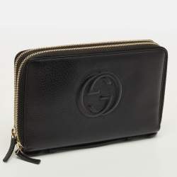 Pre Owned Gucci Soho Organizer Black Leather Double Zip Around Wallet