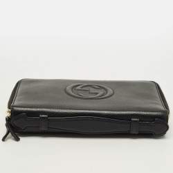 Pre Owned Gucci Soho Organizer Black Leather Double Zip Around Wallet