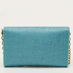 Pre Owned حقيبة كلتش غوتشي سلسلة هورسبيت قش منسوج أزرق 1955