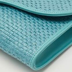 Pre Owned حقيبة كلتش غوتشي سلسلة هورسبيت قش منسوج أزرق 1955