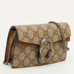 Pre Owned Gucci Dionysus Super Mini Beige/Brown GG Supreme Canvas and Suede Shoulder Bag